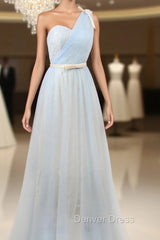 Blue One Shoulder Tulle With Bow Bridesmaid Dresses