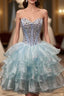Blue Organza Crystal Homecoming Dresses
