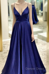 Blue Prom Dresses Low Cut , Formal Dresses, Evening Dresses, Dance Dresses, Graduation Party Dresses