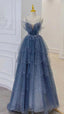 Blue Gorgeous Shiny Elegant Applique Long Tulle Ball Gowns Prom Gowns Graduation Dresses