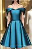 Blue Satin Cute Knee Length Short Prom Dresses Homecoming Dresses, Off Shoulder Formal Dresses