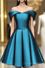 Blue Satin Cute Knee Length Short Prom Dress Homecoming Dress, Off Shoulder Prom Dresses
