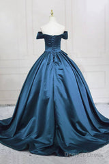 Blue Satin Long Formal Dress, Elegant A-Line Princess Prom Dress