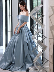 Blue Satin Long Prom Dress, Blue Formal Evening Dresses