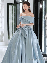 Blue Satin Long Prom Dress, Blue Formal Evening Dresses