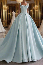 Blue Satin Long Prom Dresses, Blue Satin Formal Dresses