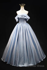 Blue Satin Long Prom Dress, Elegant Off The Shoulder Evening Party Dress