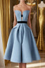Blue satin short prom Dress, blue homecoming Dresses