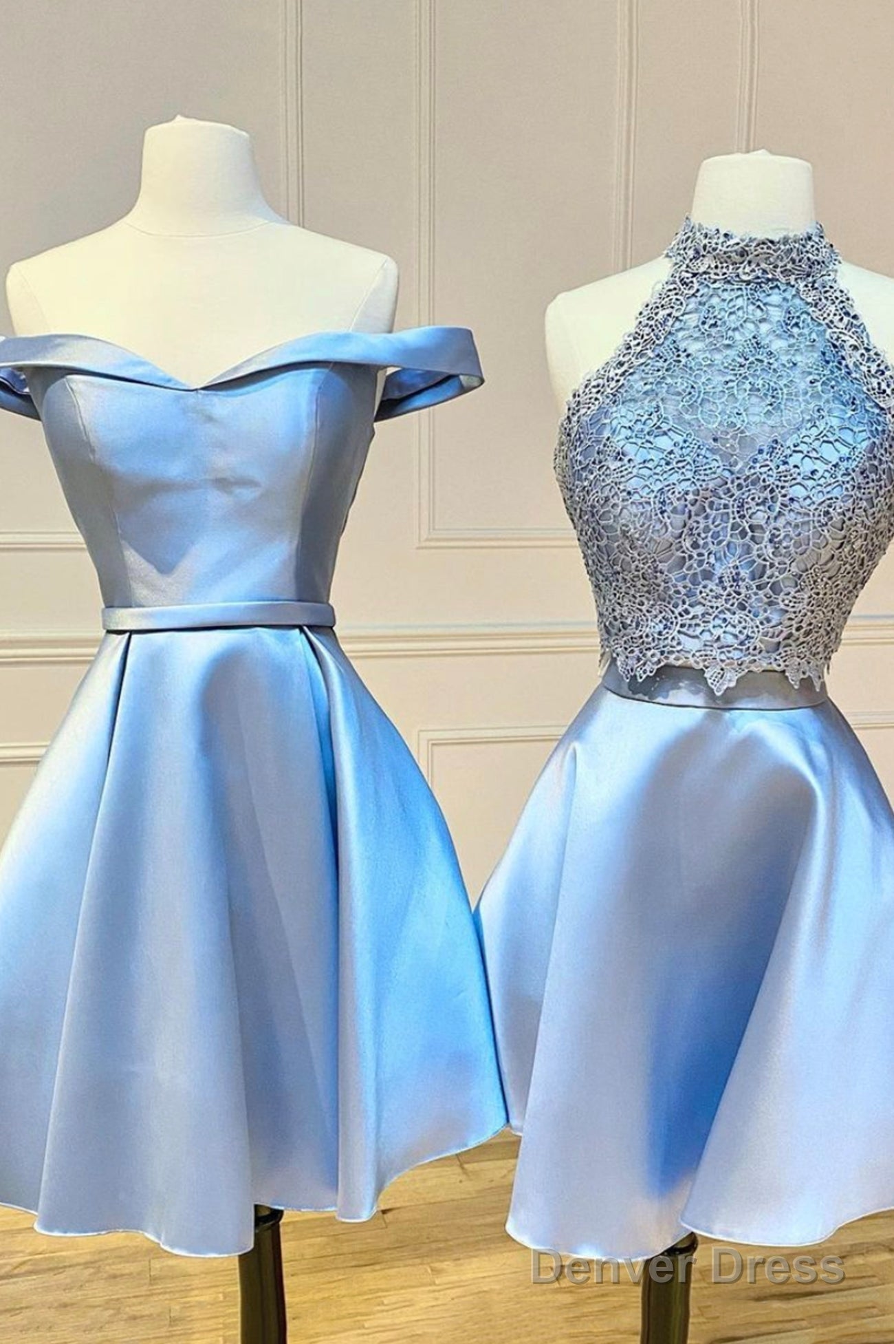 Blue Satin Short Prom Dresses, A-Line Homecoming Dresses – Denver Dress