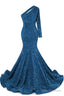Blue Sequins Mermaid Prom Dress One Shoulder Prom Dresses Floor Length Wedding Prom Gown