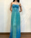 Blue Shiny Fashion Gradient Spray Gold Retro Elegant Sling Long Tulle Ball Gowns Prom Dress