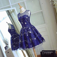 Blue Short Beautiful Homecoming Dresses Tulle Sleevelessprom Dresses, Blue Party Dresses