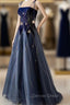 Blue Spaghetti Strap Long Prom Dresses with Star, Blue Evening Party Dresses