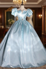 Blue Square Puff Sleeve Square Quinceanera Dresses