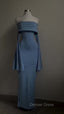 Blue Strapless Prom Dress Long Sleeve Bodycon Prom Dresses