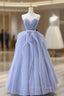 Blue Strapless Tulle Long Prom Dress, Lovely Sweetheart Neckline Prom Dresses