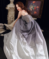 Blue Sweetheart Satin Lace Gradient Long Prom Dress