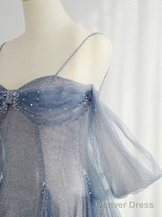 Blue Sweetheart Tulle Long Prom Dress, Tulle Formal Dress