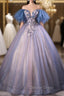 Blue Tulle Ball Gown Off the Shoulder Quinceanera Dresses