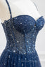 Blue Tulle Beaded Long Prom Dress Prom Dress, Blue Prom Dresses