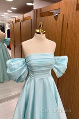 Blue Tulle Floor Length Prom Dresses, Beautiful A-Line Formal Evening Dresses