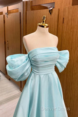 Blue Tulle Floor Length Prom Dresses, Beautiful A-Line Formal Evening Dresses