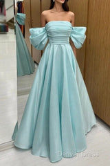 Blue Tulle Floor Length Prom Dresses, Beautiful A-Line Formal Evening Dresses