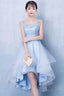 Blue Tulle High Low Lace Dress, Blue Tulle Lace Homecoming Dresses