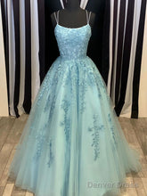 Blue Tulle Lace Long Prom Dress Blue Tulle Lace Evening Dress