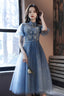 Blue Tulle Lace Short Prom Dress, A Line Homecoming Dresses