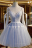 Blue Tulle Lace Straps Homecoming Dresses