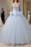 Blue Tulle Lace Up Sweetheart Ball Gowns Beading Wedding Dresses