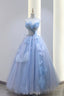 Blue Tulle Long A Line Prom Dress Prom Dress, Blue Prom Dresses