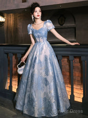Blue Tulle Long Prom Dress, Beautiful A-Line Evening Party Dress