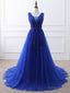 Blue Tulle Long Prom Dresses , Blue Prom Gowns