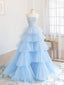 Blue Tulle Long Prom Dresses Blue Tulle Long Evening Dresses