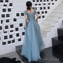 Blue Tulle Long Prom Dress, Evening Dress