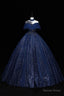 Blue Tulle Long Prom Dress with Sequins, A-Line Blue Formal Dress
