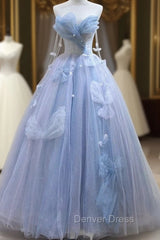 Blue Tulle Off the Shoulder Butterfly Prom Dresses