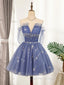 Blue Tulle Sequin Short Prom Dress, Puffy Blue Homecoming Dresses