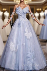 Blue Tulle Sequins Butterfly Prom Dresses