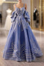 Blue Tulle Sequins Spagehtti Straps Prom Dresses