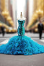Blue Tulle Sequins Strapless Mermaid Trailing Wedding Dresses