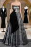 Blue Tulle Strapless Velvet Prom Dresses