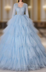 Blue Tulle Tulle Short Sleeve Appliques Quinceanera Dresses
