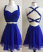 Blue Two Pieces Lace Short Prom Dress, Cute Homecoming Dress