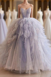 Blue Tulle Long Prom Gown, Blue Tulle Long Sweet 16 Dresses