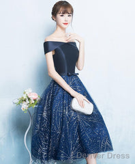 Blue A Line Off Shoulder Short Prom Dress Homecoming Dress