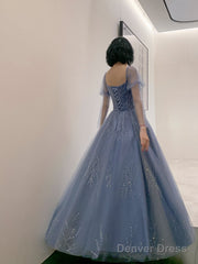 Bluetulle Long Beautiful Prom Dress Party Dress, Blue Floor Length Formal Dresses