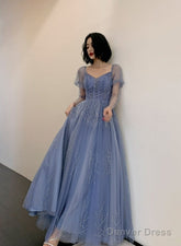 Bluetulle Long Beautiful Prom Dress Party Dress, Blue Floor Length Formal Dresses